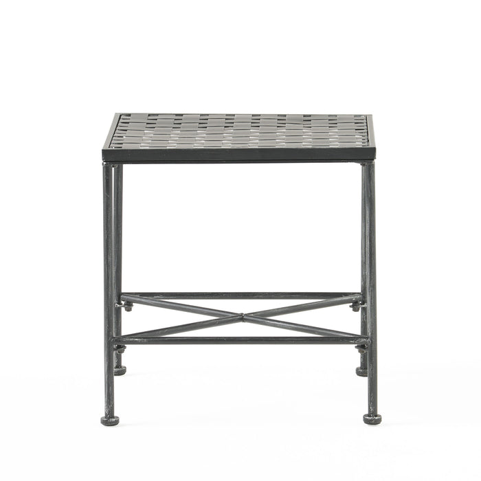 Outdoor Square Side Table With X Shaped Iron Frame - Black