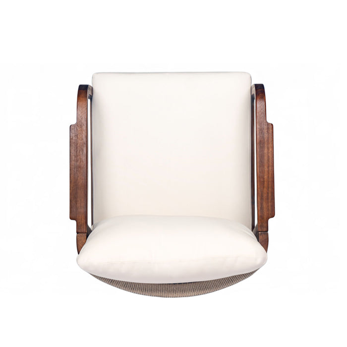 Outdoor Lounge Chair With Woven Backrest, Solid Wood Frame, Comfortable Cushions