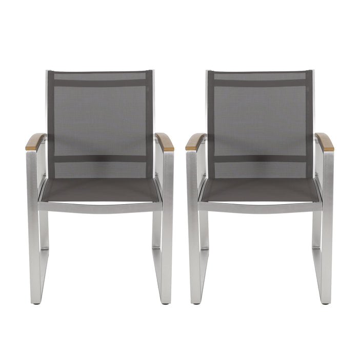 Poetic - Outdoor Dining Chair With Faux Wood Arms And Aluminum Frame (Set of 2) - Gray