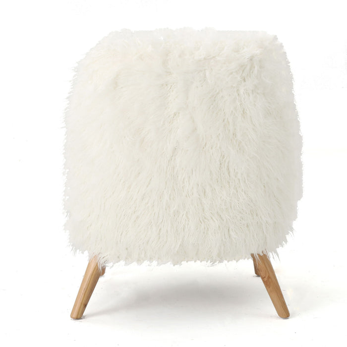 Modern Glam Club Chair With Shaggy Textures - White