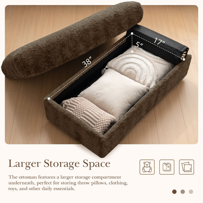 Oversized Chaise Lounge Indoor Rabbit Fur Sofa Bed With Storage Ottoman And Armrests Cup Holders With Deep Seat