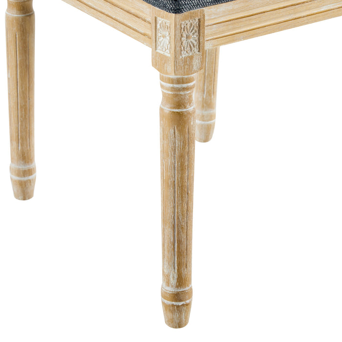 French Country Dining Chair With Rectangular Cane Backrest And Smooth Upholstered Seating