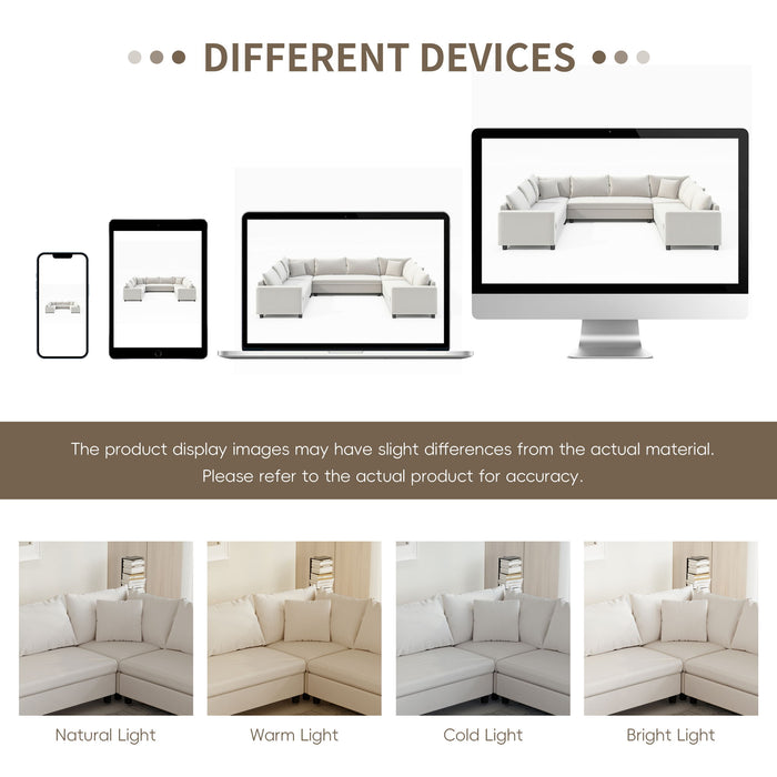 Modular Sectional Reversible U Shaped Couch Set, Free Combination Minimalist Style, Oversized 8 Seat Convertible Sofa
