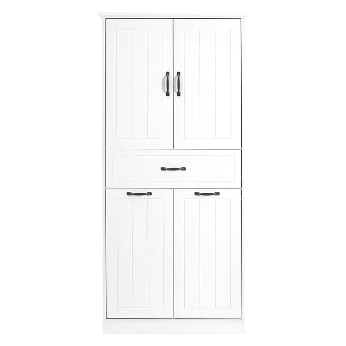 Modern Bathroom Storage Cabinet With Two Laundry Baskets, One Drawer, Adjustable Shelf