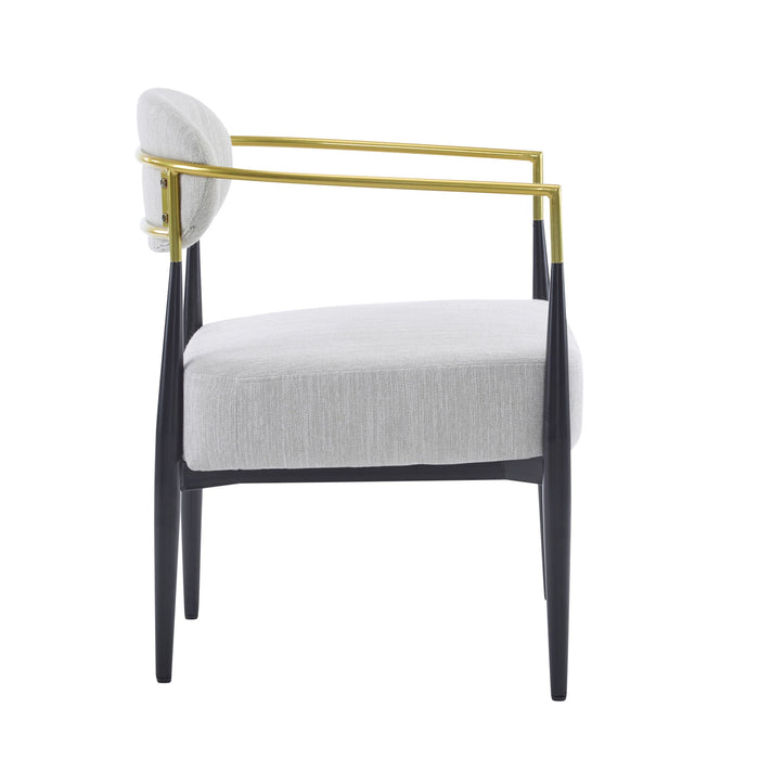 Mid Century Modern Upholstered Accent Armchair With Tapered Legs - Beige / Black / Gold