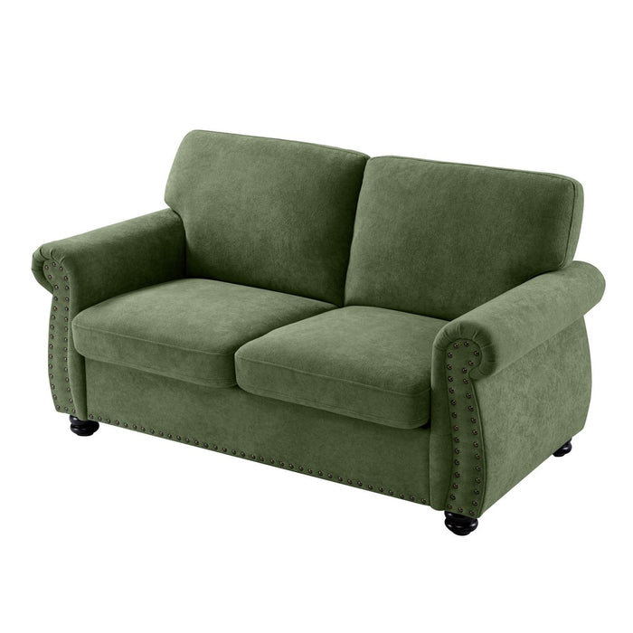 Soft Loveseat, Upholstered 2 Seater Couch, Loose Back Cushions And Turned Legs