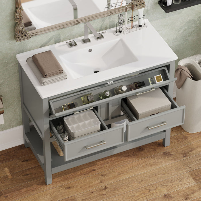 Bathroom Vanity With Ceramic Sink, Tip Out Tray & 2 Full Extension Drawers