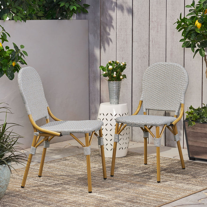 Outdoor Rattan And Aluminum Armless French Bistro Chairs (Set of 2) - Dark Gray