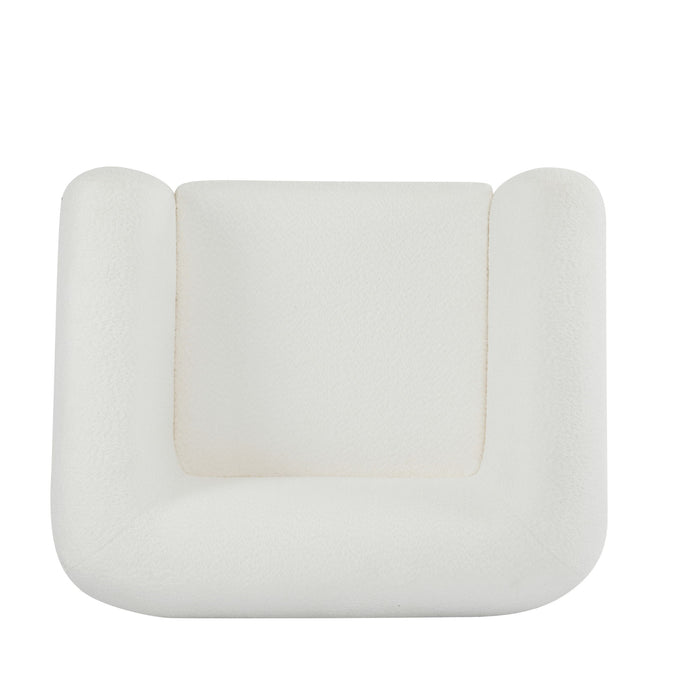 Modern Upholstered Boucle Arm Chair With Tuxedo Design And Triangular Legs