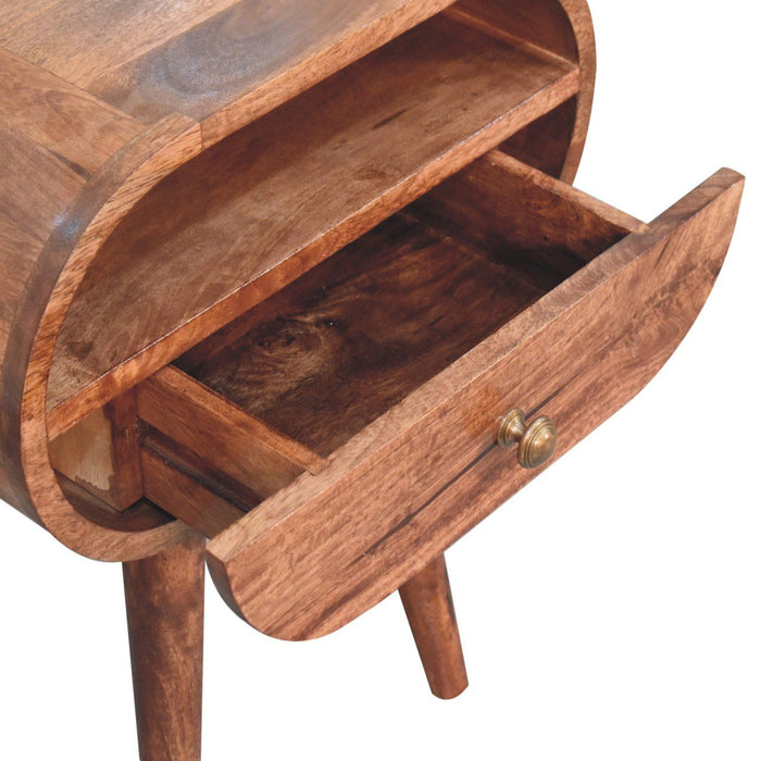 Circular Bedside Table With Open Slot - Caramel