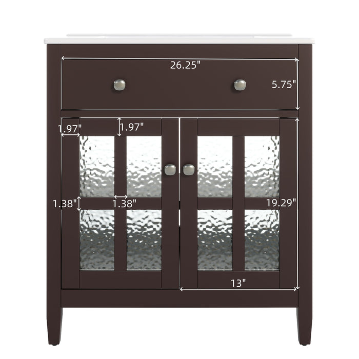 Bathroom Vanity With Ceramic Sink, Adjustable Shelf & Tip Out Tray