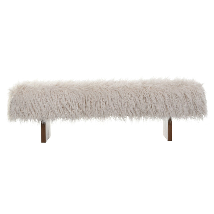 Long Haired Faux Wool Bench - Brown / Beige