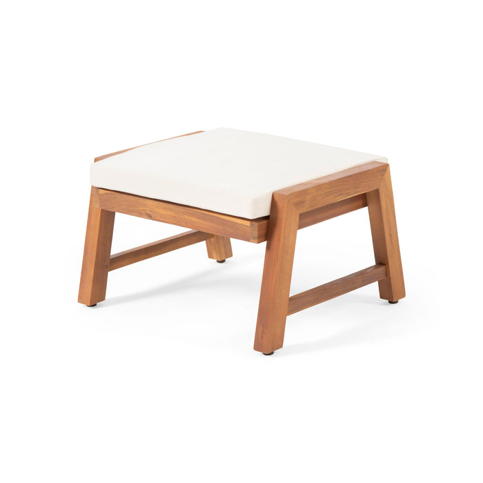 Acacia Wood Outdoor Ottomans With Cushion, (Set of 2)