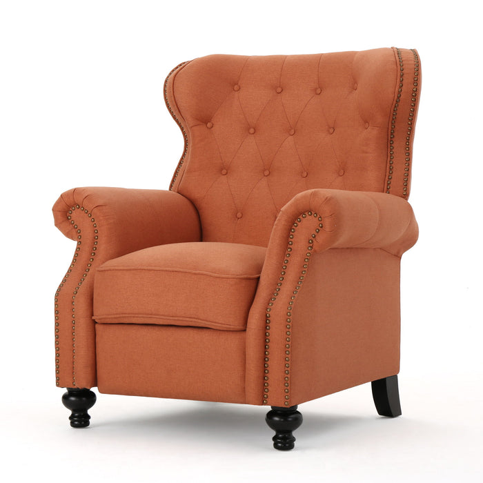 Contemporary Style Push Back Recliner With Button Tufted Stitching And Nailhead Trim