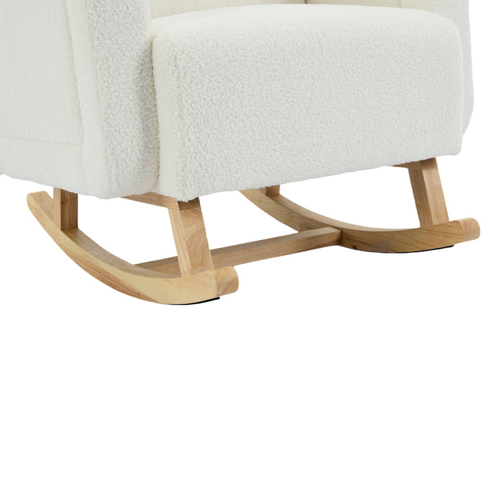 Accent Rocking Chair With Curved Back & Pillow, Base, Ultimate Comfort For Living Room Or Nursery - Cream White