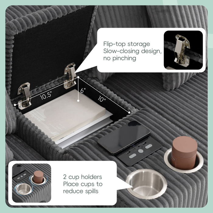 Sectional With Bluetooth Speakers L Shaped Couch With Console USB Charger, Cup Holders Storage Ottoman Deep And Wide Seat Cloud Sofa