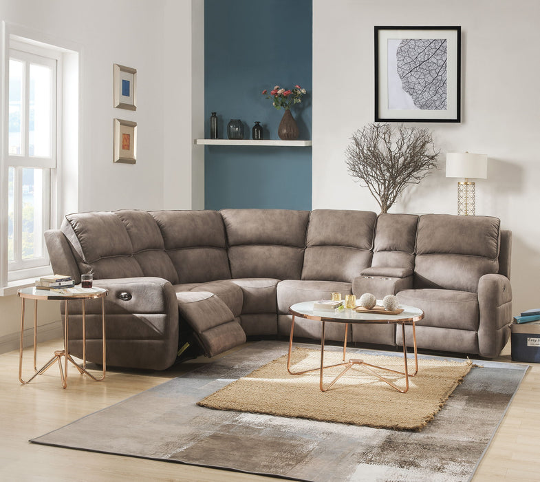 Olwen - Nubuck Power Recliner Sectional Sofa With USB Port - Mocha
