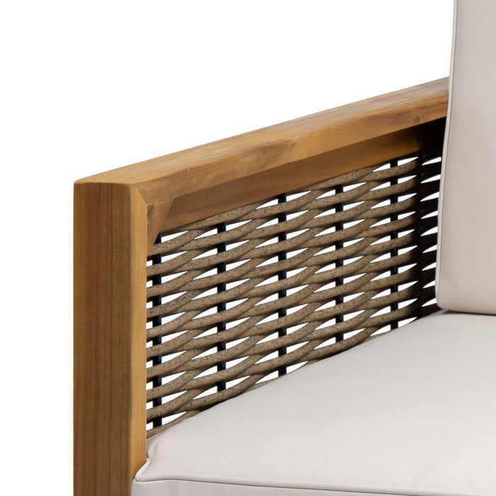 Outdoor Acacia Wood Club Chair With Wicker Accents