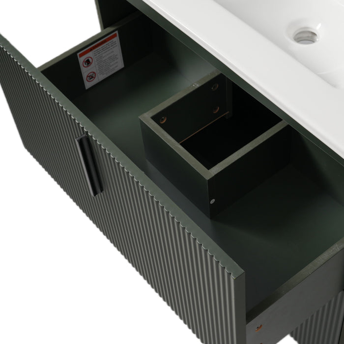 Bathroom Vanity With Ceramic Sink, Fluted Design