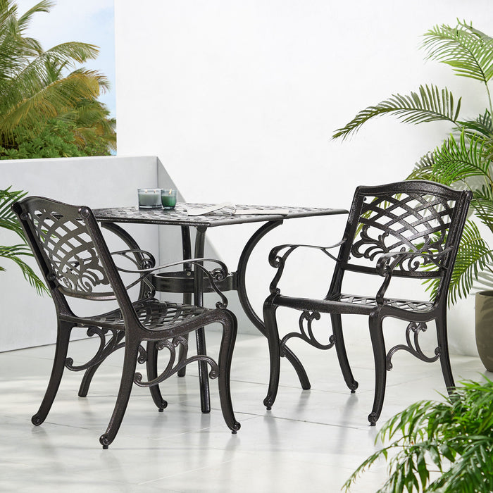 Luminea - Outdoor Aluminum Dining Chair With Scroll Design, Lattice Pattern And Cabriole Legs - Bronze