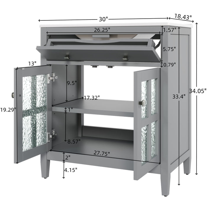 Bathroom Vanity With Ceramic Sink, Adjustable Shelf & Tip Out Tray