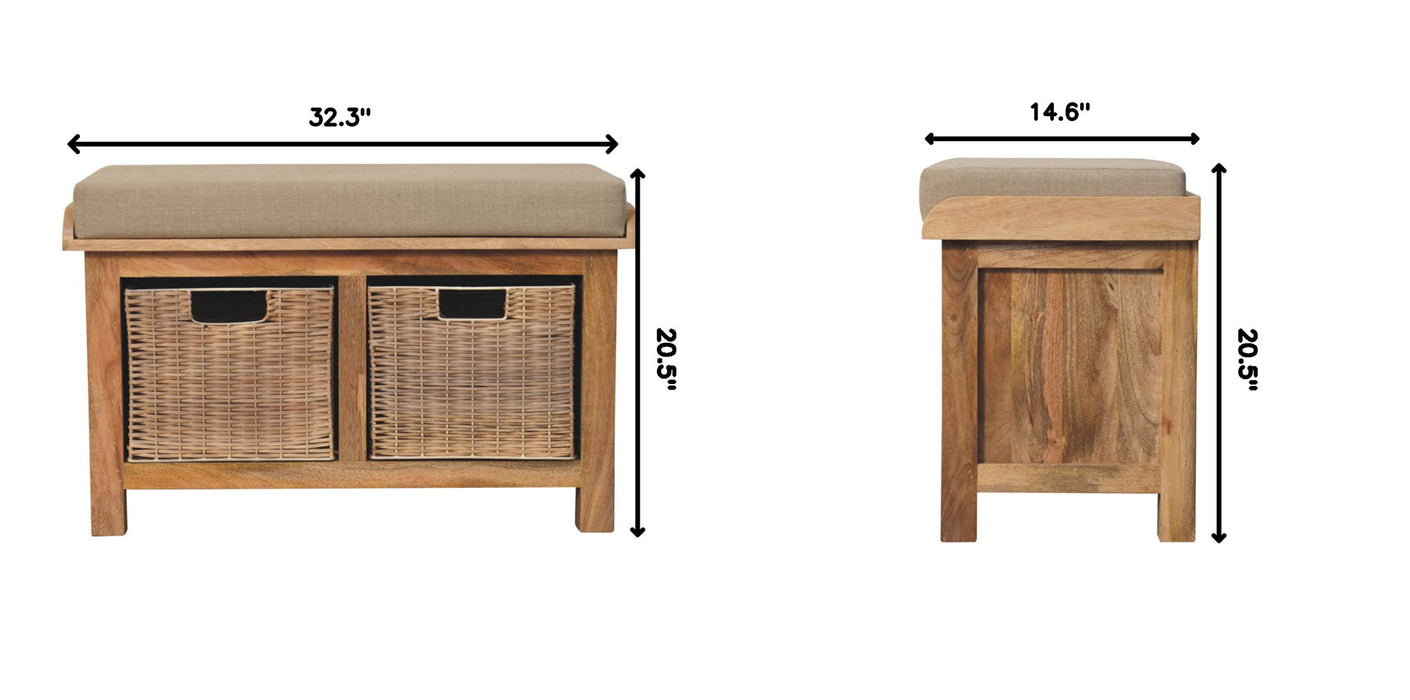 Rattan Basket Linen Bench - Brown