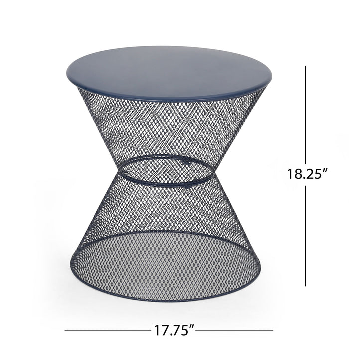 Zine - Outdoor Side Table With Hourglass Shaped And Iron Frame - Navy
