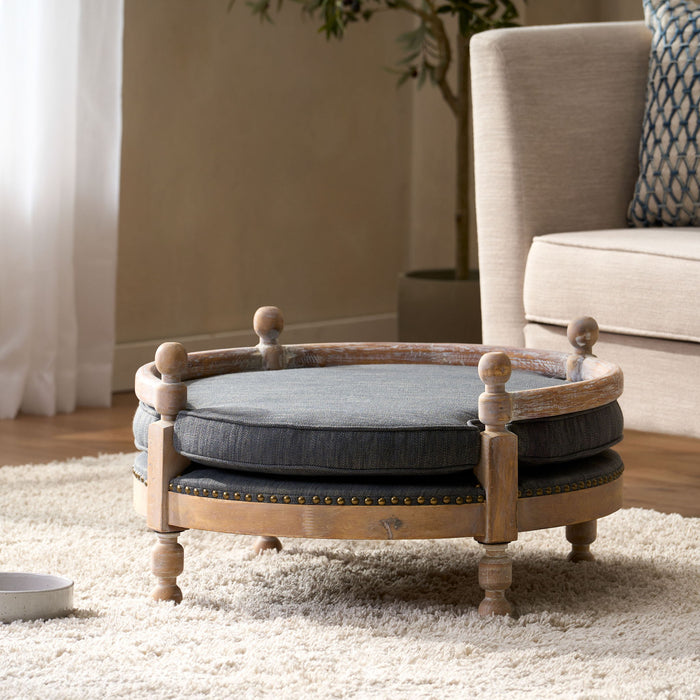 Round Pet Sofa, Wide Upholstered Pet Bed - Charcoal