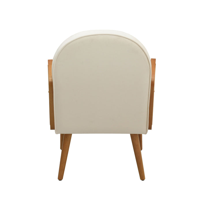 Accent Chair With Rattan Armrests And Wooden Legs Velvet For Living Room