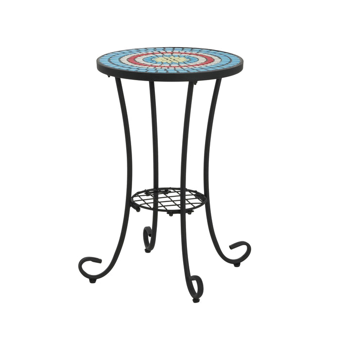 Ceramic Tile And Iron Patio Side Table With Shelf