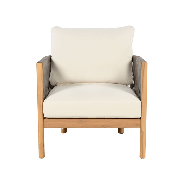 Patio Acacia Wood Club Chair, Woven Rope Outdoor Patio Arm Chair, Deep Seating For Porch - Teak / Beige