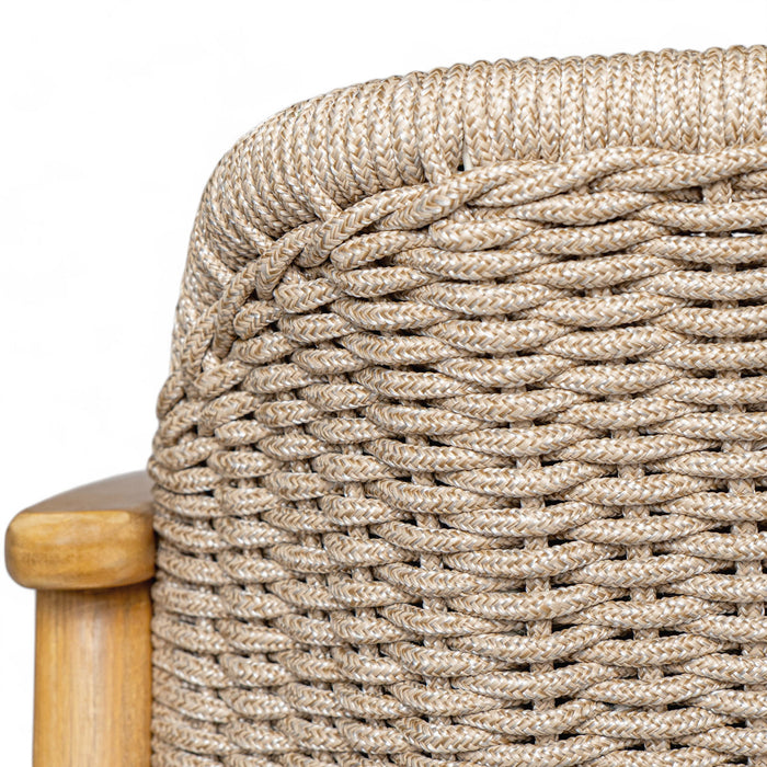 2 Piece Outdoor Acacia Wood Conversation Set, Woven Rope Backrest Patio Seating Group, Woven Rope With Coffee Table For Porch - Light Teak / Beige