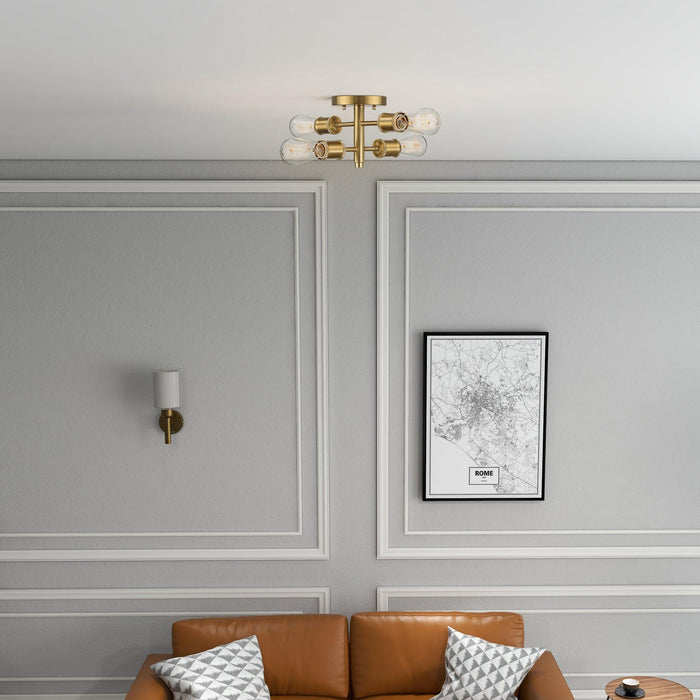 Ephemeral - 4 Lights Semi Flush Mount Retro Hallway Kitchen Bedroom Living Room Ceiling Pendant - Antique Brass / Clear / Gold