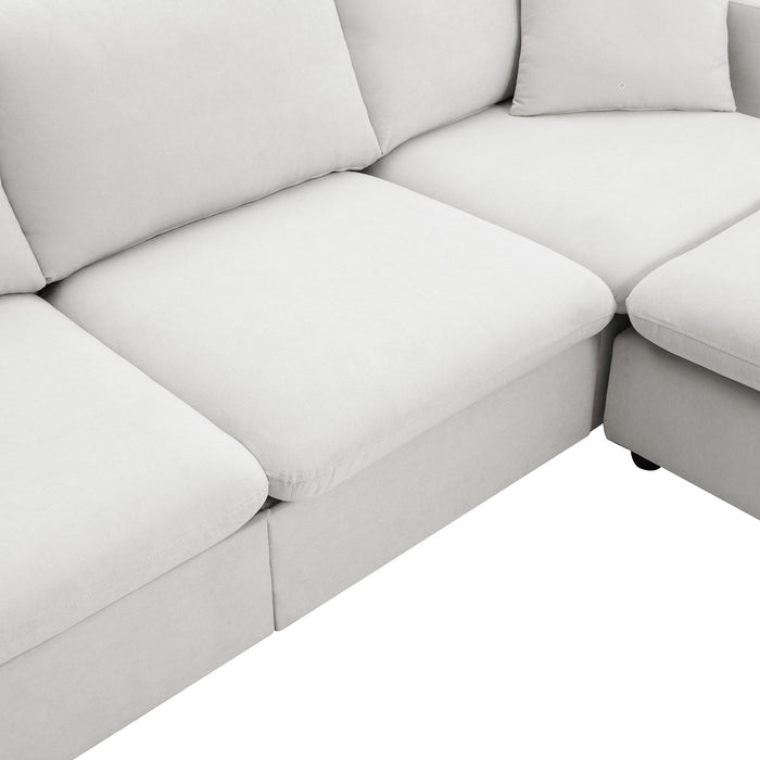 Modern Sectional Sofa With Throw Pillows, Cloud L Shaped Couch Set With Wide 4 Seat Comfy Couch Set With Movable Ottoman