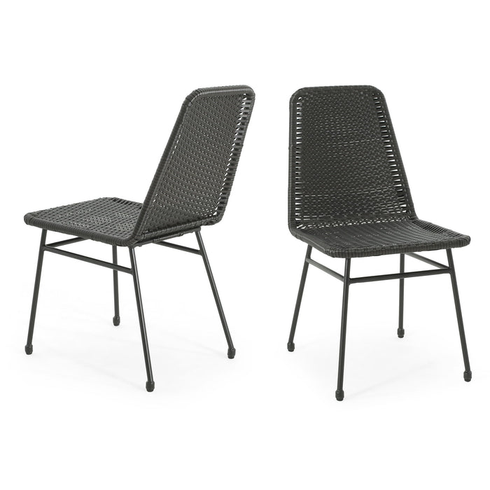 Outdoor Dining Chairs (Set of 2), Rattan Backrest And Cushions, Iron Frame - Dark Brown