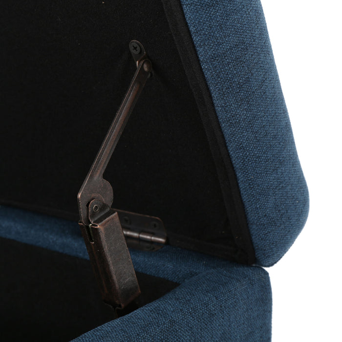 Hyatt - Suede Storage Ottoman With Tufted Top And Dark Wooden Legs - Navy Blue