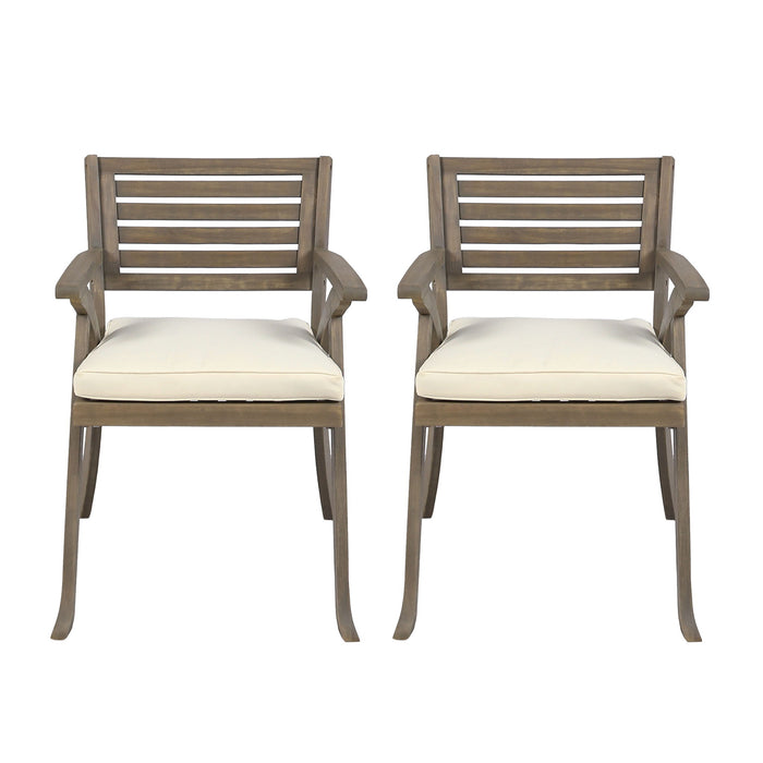Helen - Outdoor Acacia Wood Dining Chair (Set of 2) - Gray / Creme