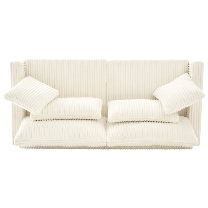 Modern Corduroy Loveseat Sofa With 4 Pillows