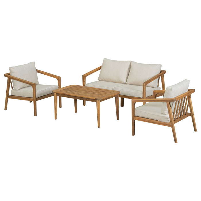 Westin - Outdoor Acacia Wood 4 Pieces Chat Set - Teak / Beige