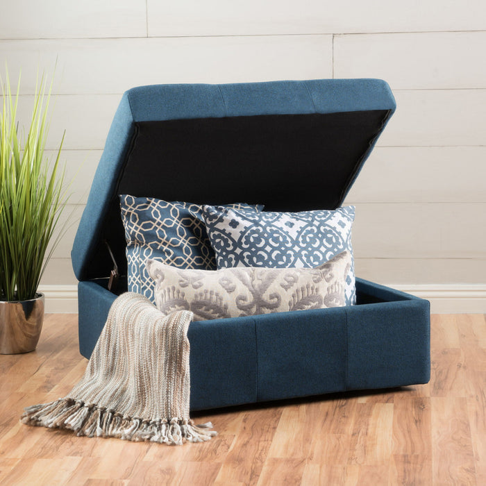 Flip Top Ottoman With Tufted Waffle Stitch And Rolling Casters - Navy Blue
