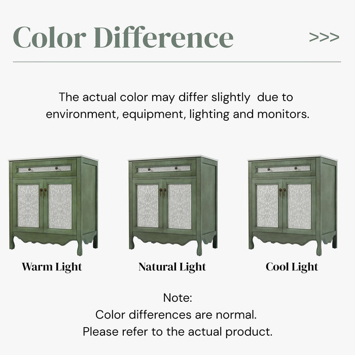 Bathroom Vanity With Rectangle Sink, Tip Out Tray - Antique Blue Green