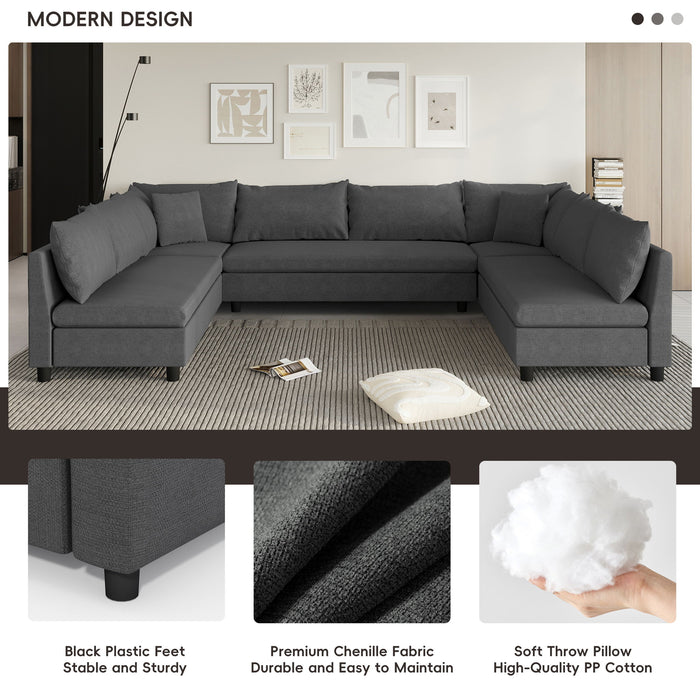 Modular Sectional Reversible U Shaped Couch Set, Free Combination Minimalist Style Oversized 8 Seat Convertible Sofa