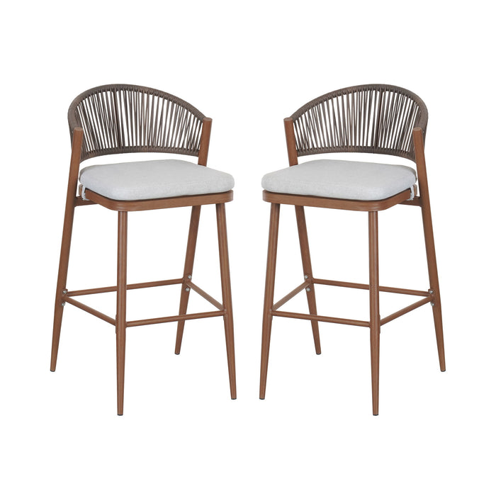 Outdoor Bar Height Metal Frame Counter Stools With Scallop Shaped Backrest & Water Resistant Cushions