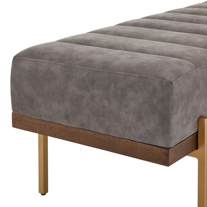 Thorian - Luxury Upholstered Ottoman Bench With Channel Tufting And Metal Base - Gold / Gray