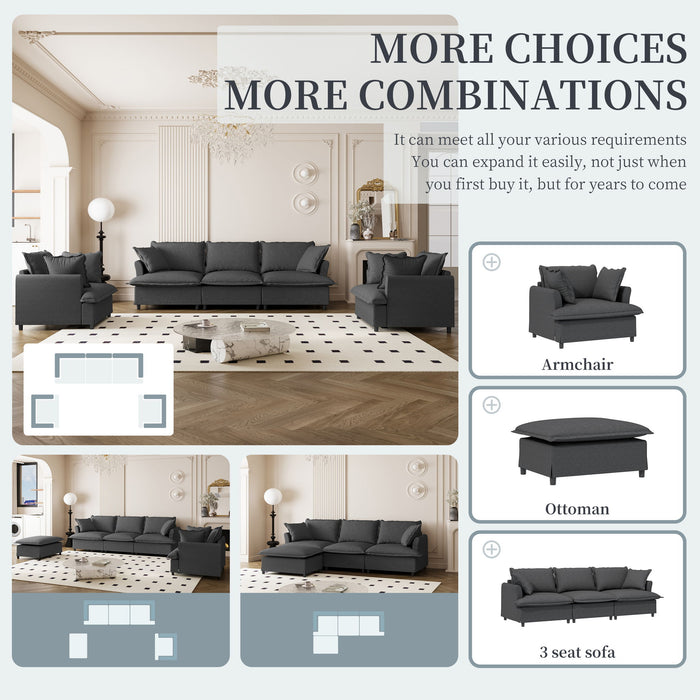 Living Room Set Modular Sectional Couch, Upholstered Sofa & Armchair & Movable Ottoman