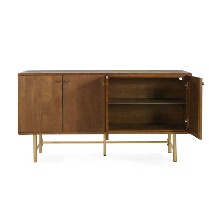 Modern Scandinavian 4 Door Sideboard Storage Cabinet With Adjustable Shelves - Brown / Gold