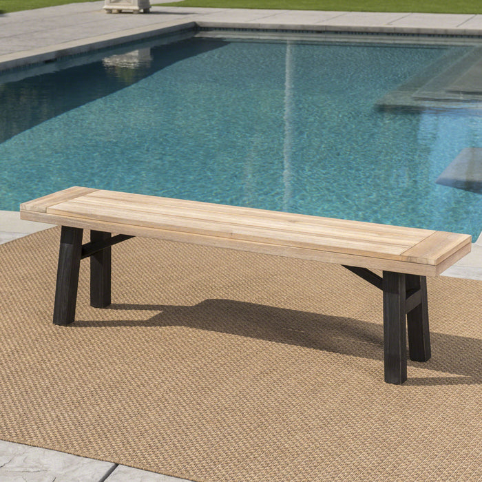 Outdoor Bench With Slat Panel Design And Acacia Wood Frame