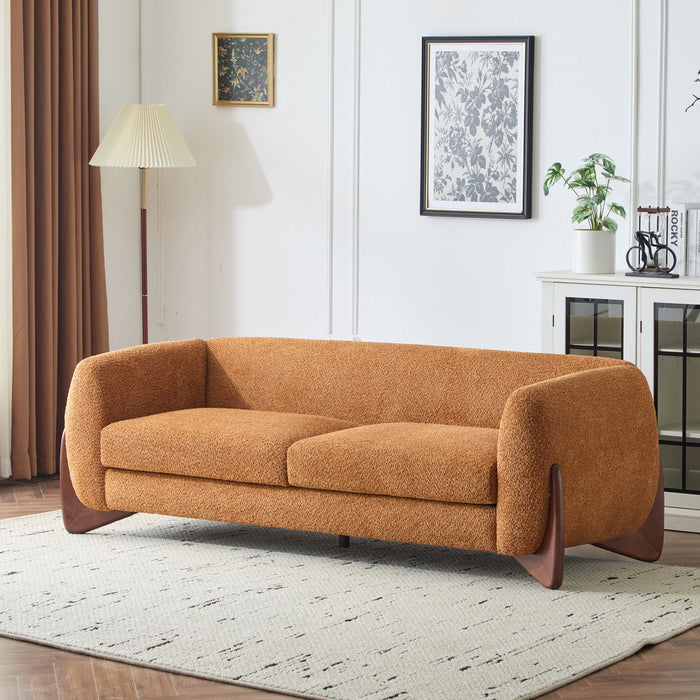Contemporary Boucle Sherpa Sofa With Birch Wood Legs