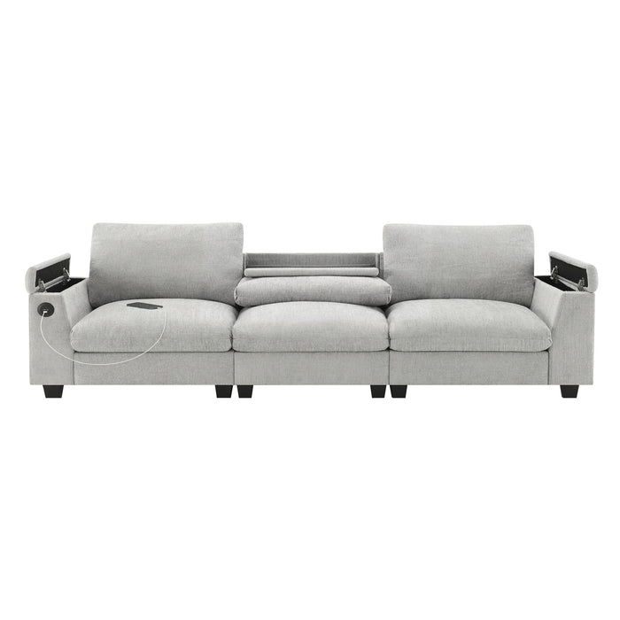 Sectional With Bluetooth Speaker Comfy Cloud Couch Set With Drop Down Table Cup Holders, USB Charger Storage Armrest Wide Seat Sofa