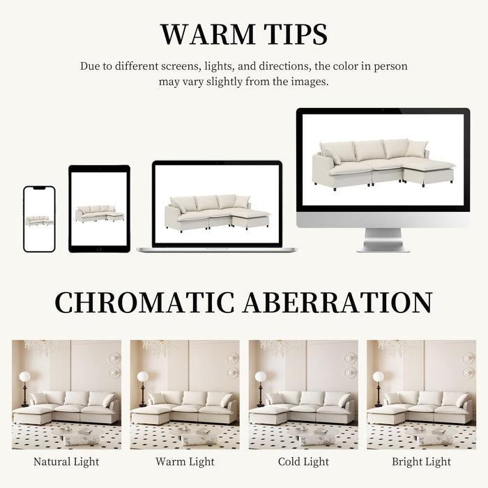 Sectional Sofa With Ottoman Cloud Couch Set With Throw Pillows, Free Combination